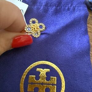Tory Burch Gold Floral Ring with Crystal Accents - 7.5